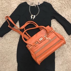 Orange Satchel Purse with Chain Detail